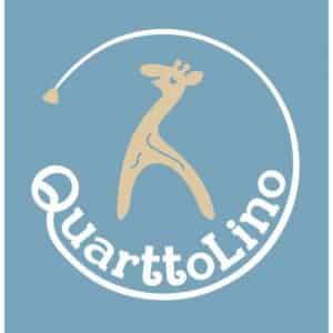 QuarttoLino logo, giraffe in a circle with blue background,